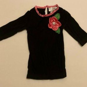 KRAZYLEGS Loud By Design Girls' Black & Flower Applique LSl Top ~ Sz 18m